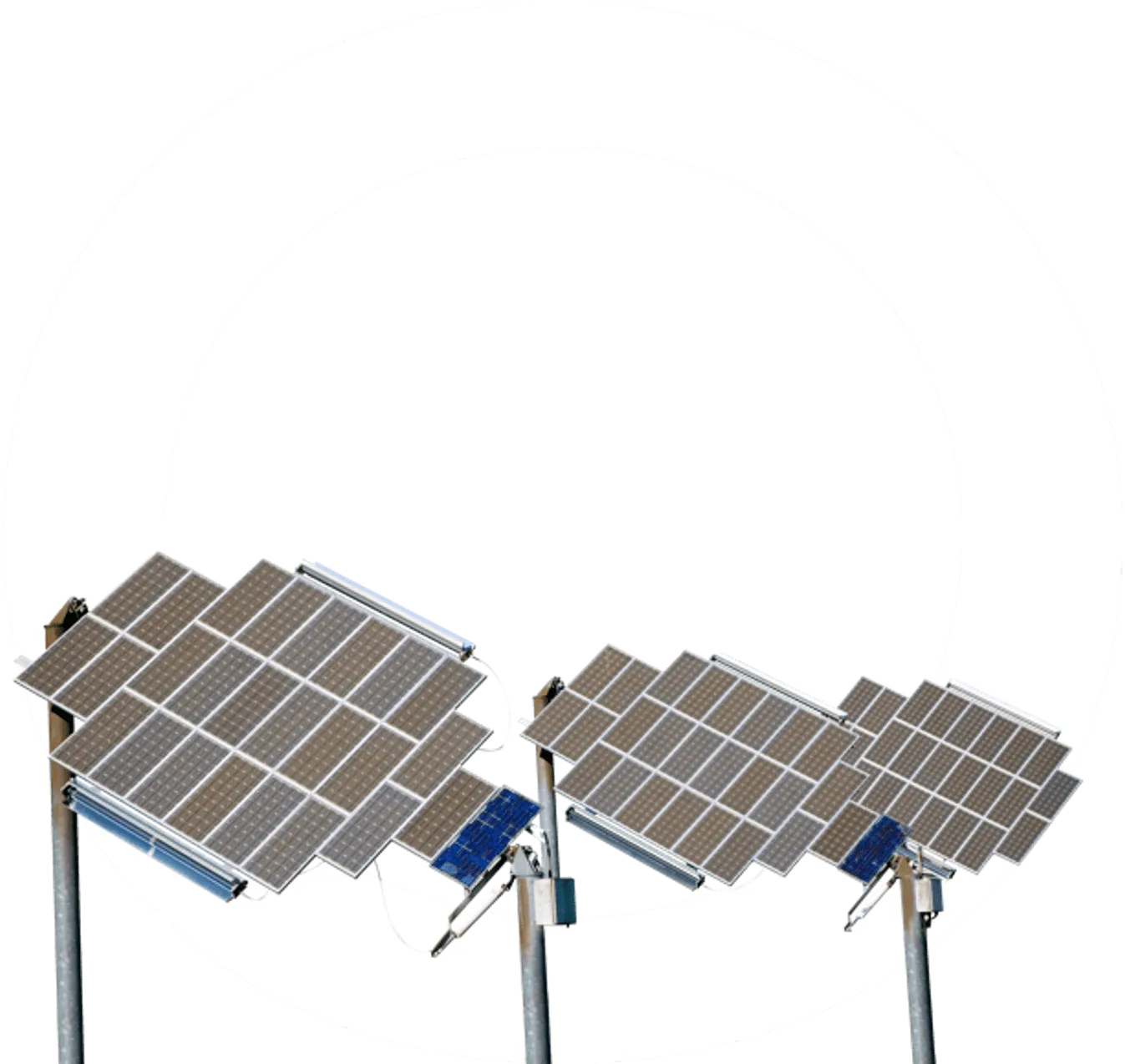 O amplifier graphic with solar panels overlaid